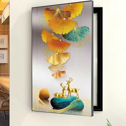Cache Compteur Electrique, Cache Tableau Electrique Decoratif, Vertical Cache Compteur Électrique Mural Amovible Peinture Murale, pour Salon, Dortoir Et L'hôtel(Black 7,60 * 80cm/23.6 * 31.5in)