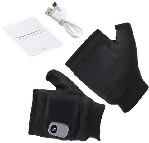Rrlihjgu Gants Chauffants - Mains Froides Hiver Travail Gants sans Doigts - Mitaine Rechargeable Affichage Numérique pour Voyage Maison Extérieur Cyclisme Ski Travail