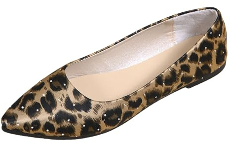 Ballerina skor damer bekväma platta ballerinaskor damskor med spetsig spets, fashionabla ytterkläder, platta tofflor, platt mun, leopardmönster, fritidsskor, ballerina med remmar damer, BRUN, 41 EU