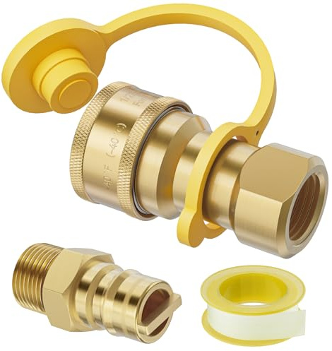 Rushare Raccordo rapido per gas naturale da 1/2 pollici, per tubo del gas naturale, raccordi a innesto rapido propano, ottone massiccio