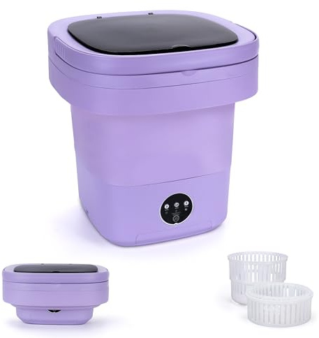 Mini lavatrice portatile da 16 litri con cestello girevole, adatta per vestiti per bambini, biancheria intima, calze, design pieghevole per campeggio, hotel e appartamenti (viola)