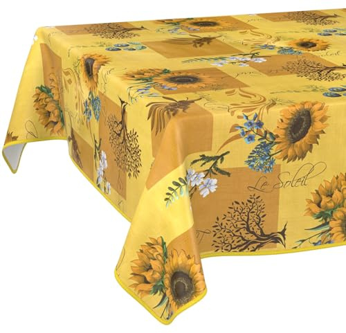 Vaxduk bordsduk tvättbar lättvårdad vattenavvisande lotuseffekt trädgårdsbordsduk solros 90 x 130 cm med fåll (kantad