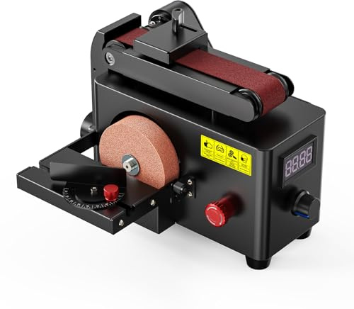 OUYZGIA Minischleifer Bandschleifer 200W 8500 U/min | 3-Zoll (76,2mm) Schleifteller, 0-90° verstellbar, 9 Schleifbänder & Zubehör für Holz, Metall und DIY
