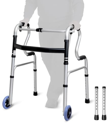 Rollator faltbar Aluminium 6063-T5, höhenverstellbar 77–95 cm, 2-in-1 Gehwagen Fix & Schwingmodus, rutschfeste Griffe, stabiler 4-Punkt Stand, bis 150 kg – Gehhilfe Senioren Reha