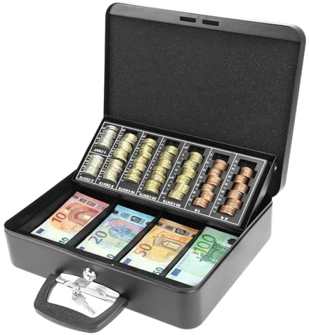 QWORK® Caisse monnaie verrouillable, noir 30X 24 X 9CM tiroir caisse avec plateau de comptage de pièces, pour la maison, supermarché