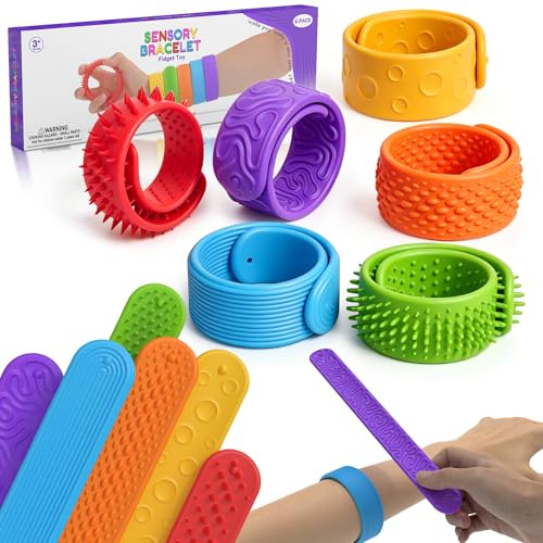 JOYHAVEN Lot de 6 Jouets Fidget Toys, Bracelets Texturés en Silicone, Jouets Sensoriels Texturés en Silicone pour Enfants et Adultes,Peut être pressé pour se détendre