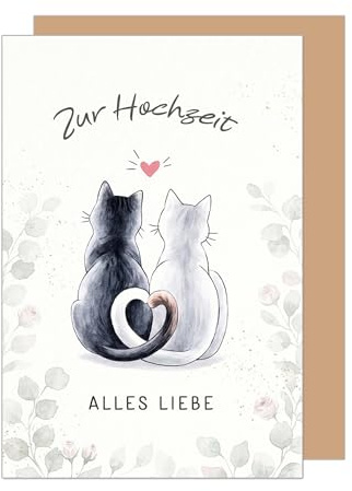 Edition Seidel Premium Glückwunschkarte zur Hochzeit mit Umschlag. Hochzeitskarte Grußkarte Karte Klappkarte Spruch Vermählung Brautpaar Mr & Mrs Zuneigung Liebe Katzen Herz (H564 SW026)