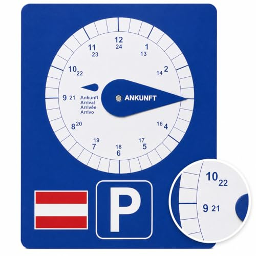 kaiser24 Disco de aparcamiento Austria con ciclo de 15 minutos – Parquímetro para zonas de aparcamiento corto austriacas – Cumple con la UE – Alta visibilidad – Calidad de cartón estable – Azul (1)