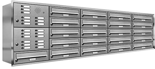 AL Briefkastensysteme, 21er Unterputzbriefkasten, Briefkasten mit Klingel, 21 Fach, Briefkastenanlage modern, rostfrei Edelstahl Postkasten