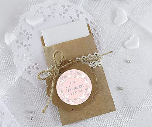 Set Klein. 24 Freudentränen Sticker + 24 Braune Flachbeutel - Kraftpapier - 63 X 93 mm Für Freudentränen Taschentuch Verpackungen, Aufkleber in Rosa Mit Schmetterlingen, 4cm, Rund, Matt