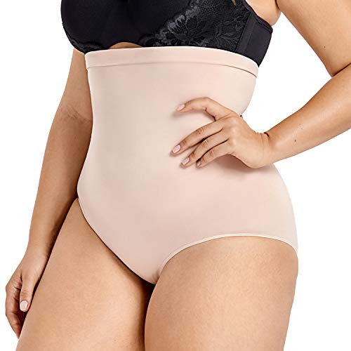 Delimira Women Tummy Control Knickers High-Waisted Slimming Briefs Seamless Shapewear Shorts Beige 16