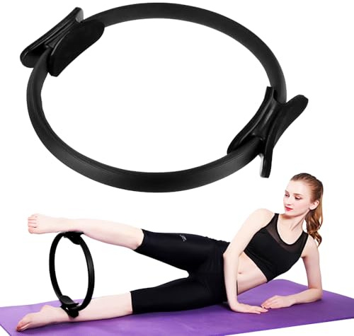 HINATAA Anillo de Resistencia,Pilates Circle con Mango Doble,Diámetro 39CM para Ejercicios de Pilates, Yoga, Gimnasia, Fitness (Negro)
