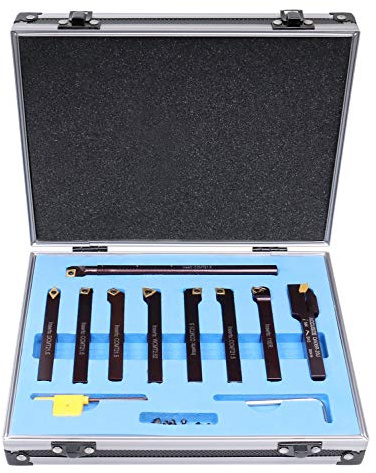 Accusize Industrial Tools 3/8 9 Pieces/Set, Indexable Carbide Turning Tools and Boring Bar, 2988-0038