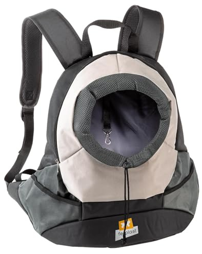 Ferplast Zaino per Cani KANGOO, Trasportino Gatto, Zaino per Gatti, Ampia Apertura, Cinghia di sicurezza, Cinghe Regolabili, Max 8 Kg, 41,5 x 20 x 43H cm, Grigio