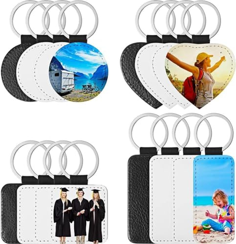 Tiamu Porte-Clés Personnalisable de Sublimation - 16 Pcs en Cuir pour Voiture, Couple, Photo, Transfert de Chaleur, Anniversaire