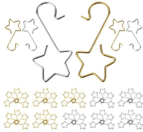 Anstore Weihnachtsbaum Haken, 120 Stück Kugelaufhänger Stern Haken Edelstahl Weihnachtsschmuck Aufhänger, Weihnachtsbaumkugeln Haken Schnellaufhänger für Christbaumschmuck, Gold und Silber