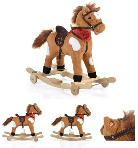 Moni Schaukelpferd Plüsch Thunder WJ-302, Sound, Kufen, Rollen, bis 50 kg, Farbe:braun