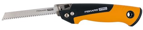 Fiskars Pro Kompakte Klappsäge, Inkl. 2 Sägeblättern, Sägeblattlänge: 15 cm, 13 TPI und 24 TPI, Schwarz/Orange, PowerTooth, 1062934