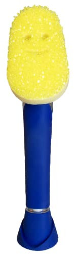 Scrub Daddy Dish Wand Scrubbing Brush with Handle, Soap Dispensing Dish Brushes, Texture Changing Washing Up Sponges With Liquid Dispenser, Scrubber with Scraper & Detachable Head Sponge, Blue