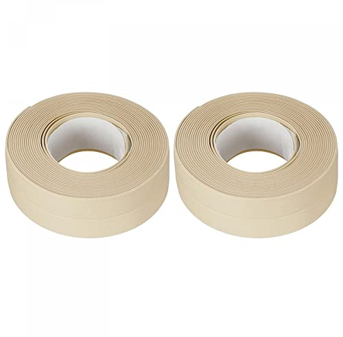 sourcing map Waterproof Seal Caulk Strip Tape Self Adhesive 0.87W x 10.5'L PVC Sealing Tape for Kitchen Bathroom Beige 2Pcs