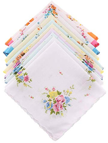 zalati Pañuelos cuadrados para mujer, 10 piezas, con estilo de flores, multicolor, suaves, vintage, para fiesta, color y estilo aleatorio, Multicolor, talla única