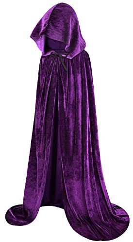 Cape et cape à capuche violettes – Costume de sorcière pour femme, costume de corbeau, robe de magicien