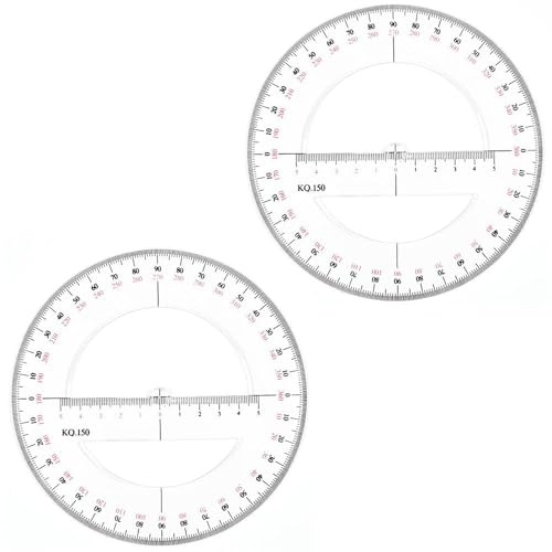 Transportador de círculo completo de 15 cm, reglas de dibujo de medición de ángulo de 360 grados para escuela, oficina y hogar (2 piezas)