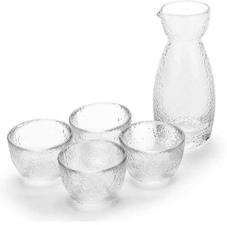 Decantador de whisky Vasos de sake frío japonés, diseño flotante de moda único transparente, con 1 botella de jarra de sake y 4 tazas de saki para sake frío, caliente, shochu, juego de whisky de té