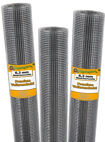Aquagart® Volierendraht Hasendraht Wühlmausgitter Drahtgitter Maschenweite 6,3mm, verzinkter Maschendraht-Zaun, robustes Schweißgitter (90m Maulwurfgitter)