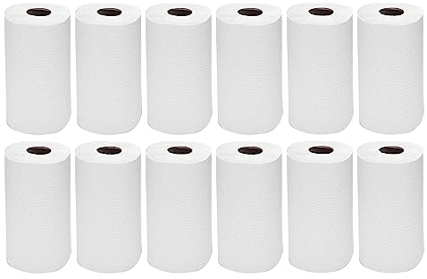 Pack of 12 - Centrefeed Kitchen Rolls - 40 GSM White Hand Kitchen Towels 2 Ply Embossed Wiping Tissue Paper Rolls Strong Absorbent Towels Cleaning Wipe Commercial Home Use (200 Sheets Roll)