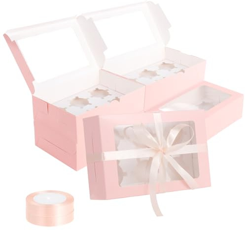 Coptiner 20 Pack Cupcake-Boxen, 6 Löcher mit Fenster und Einsätze, Kuchen-Boxen Bäckerei Boxen Karton Verpackung Box Kuchen Carrier Container für Muffins Gebäck Cupcakes Cookies