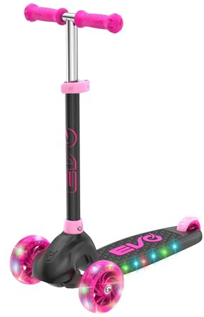 EVO Eclipse Leuchtender Tretroller mit 3 Rädern, Kinder-Scooter mit verstellbarer Griffhöhe, verstellbarer Griffhöhe für Jungen und Mädchen, Tretroller für Kinder im Alter von 3–12 Jahren