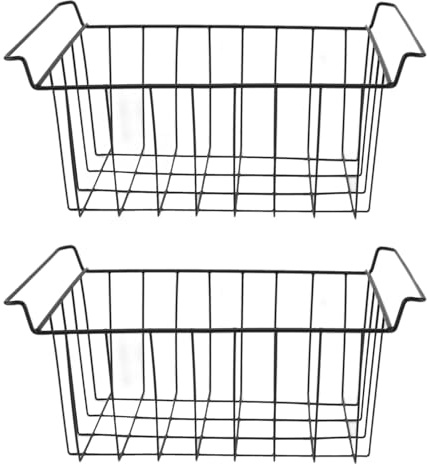 Freezer Wire Storage Baskets, 2 Pack Deep Freezer Organizer Bins with Handles, Metal Wire Baskets Chest Freezer Refrigerator Basket Storage Rack Bins for Kitchen, (L 39cm X W