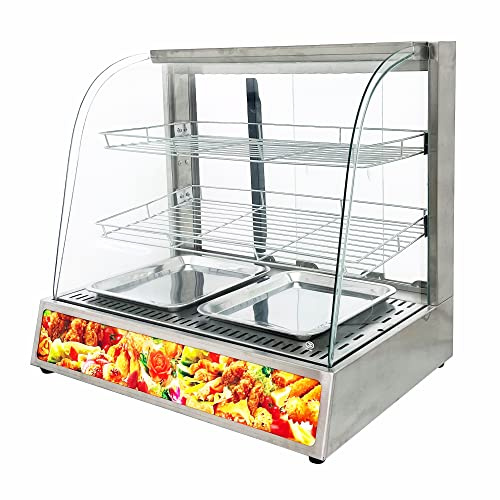 BREVELTION 3-Tier Commercial Food Warmer Display Stainless Case 26.77x19.3x24inch Electric Countertop Egg Tart Pizza Food Heater Cabinet 30-110℃ Temperature Adjustable with LED Lighting