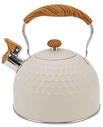 Bouilloire sifflante de 2,5 L, bouilloire sifflante en acier inoxydable beige, bouilloires électriques intelligentes, théière sifflante pour une utilisation sur les plaques électriques, les cuisiniè