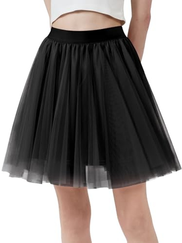 Eisnnu Gonna Tulle da Donna Classico Elastico 3 Strati Tutu Gonna in Tulle,Bianco Nero Rosa per Carnevale Halloween Fancy Dress Natale Cosplay (IT, Testo, Taglia Unica, Regular, Regular, Nero)
