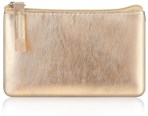 Andibro Portefeuille Cuir Brillant, Mini Portefeuille pour Femme Portable en PU Porte Monnaie avec Fermeture éclair Compartiment étanche pour cartes de crédit et clés (or)