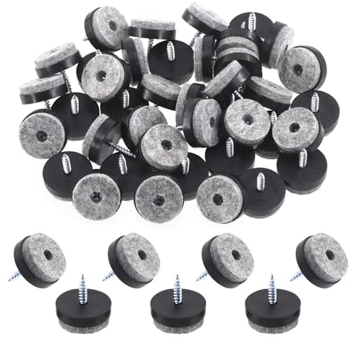 Keadic 40Pcs Screw-on Furniture Felt Pads Bulk Set, 1(24mm) Dia Round Slider Glide Floor Protector for Wooden Furniture Chair Tables Leg Feet (Black)