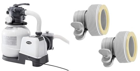 Intex 26646 – Pompa Filtro a Sabbia Krystal Clear, Flusso d'Acqua 7900 L/h & 26061 Kit 2 pz Adattatore Tipo B per Pompe Piscina Morsetto Accessori Filtraggio 10722