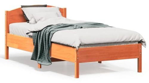 THOYTOUI Massivholzbett mit Kopfteil Wachsbraun 90x190 cm Kiefer, Doppelbett Seniorenbett Bettrahmen Bettgestell Geeignet für Schlafzimmer Studentenwohnheim Hotels Gästezimmer