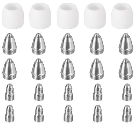 sourcing map 25pcs P80 Plasma Cutter Nozzle Electrodes and Shroud Cup Consumables Kit, 1.1mm Nozzle Tip
