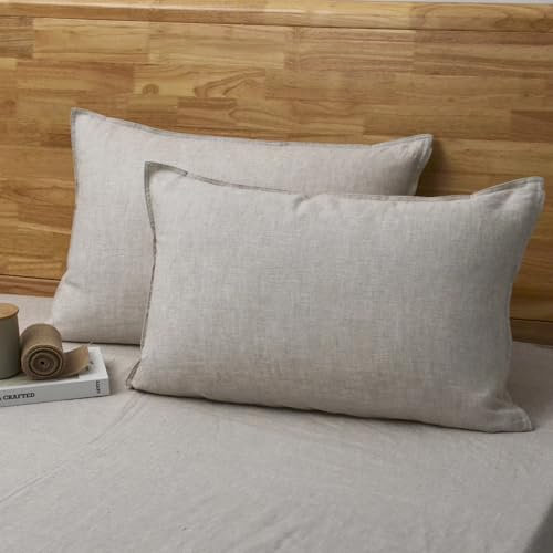 CHUFFED 100% French Linen Pillowcases Standard Size Set of 2 Linen Pillow Cases, Stone Washed Flax Pillow Shams with Zipper Closure - Breathable & Cooling for Hot Sleepers,20x26 Inches, Natural Linen