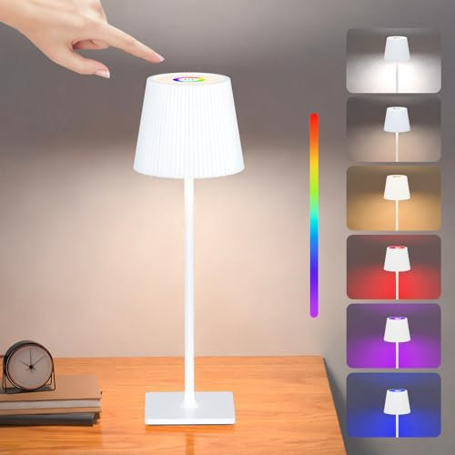 Lampada da tavolo senza fili, dimmerabile, Touch LED, batteria da tavolo, 3 temperature di colore, regolabile in altezza, IP54, 4000 mAh, adatta per interni ed esterni, ricaricabile, materiale
