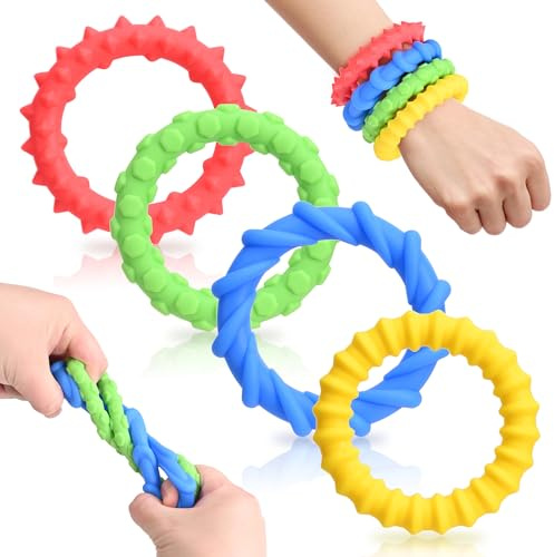 Peevisap 4 Piezas Juguetes Sensoriales Autismo, Antiestrés Niños, Fidget Toys, Pulsera Niño, Pulsera de Silicona, Tacto, Estiramiento, Alivio del Estrés, Atención Dirigida