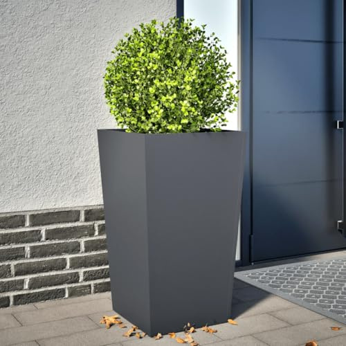 IKAYAA Macetero Alto 45 x 45 x 75 cm Diseño Moderno para Plantas de Interior y Exterior, Maceta Grande de Acero, Jardinera Alta Acero/Antracita