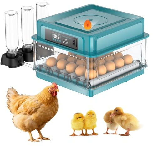 Brutautomat Vollautomatisch,Inkubator für 10-36 Eier mit Automatischem Wenden der Eier und Automatischer Befeuchtung,Brutkasten mit Feuchtigkeitsanzeige für Hühner,Enten,Gänse und Wachteln (24 Eier)