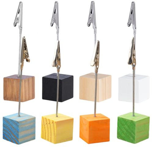 QOCUILC Set di 8 portafoto in legno con clip – supporto per memo decorativo per ufficio, matrimonio, festa o casa, ideale per cartoline, foto o messaggi