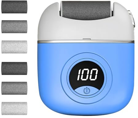 Funnaura Electric Foot Files Grinder Hard Skin Callus Remover for Feet, Electric Pedicure Sets with 6 Replacement Rollers (Blue)