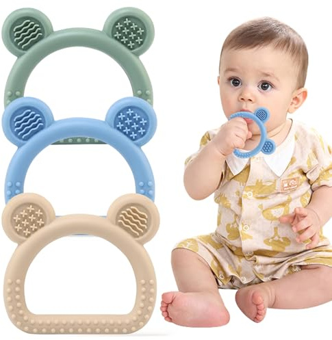 JoyPlus Anneau Dentition Bebe, Silicone Jouet Dentition Bébé 3-12 Mois, Anneaux de Dentition Refrigerant 6 Mois, Jouet Dentition Apaiser Les Gencives pour Bébé, Cadeau pour 3 12 24 Mois Bebe