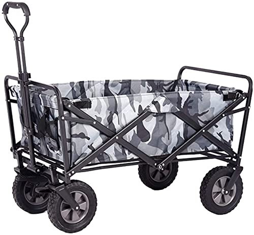 HUIBBGO Zusammenklappbarer Outdoor-Handwagen, 4-rädriger zusammenklappbarer Campingwagen, Gartenwagen, tragbarer Outdoor-Handwagen mit Bremse für Strandpicknick, Tragkraft 100 kg